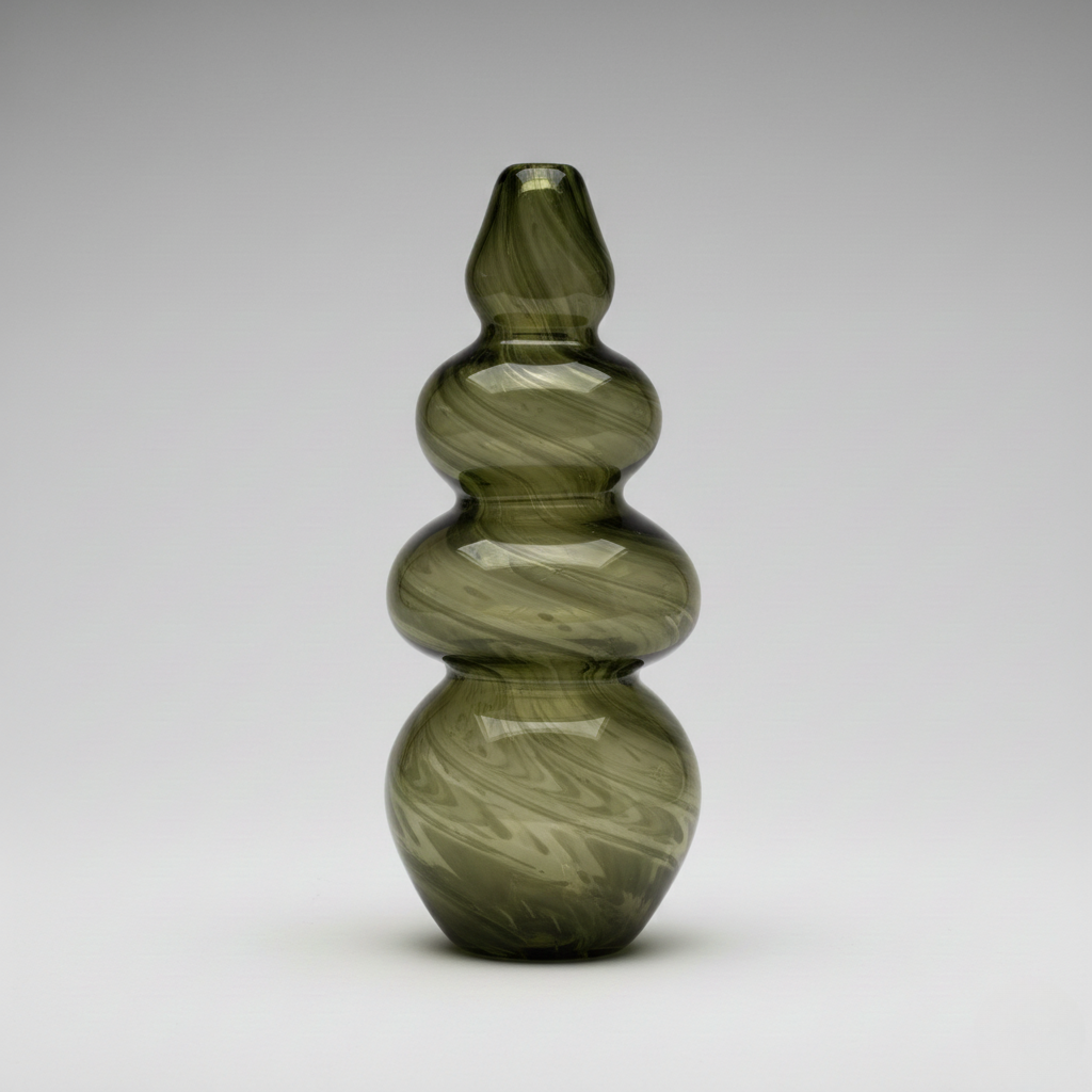 Green Sculptural Glass Stacked Vase