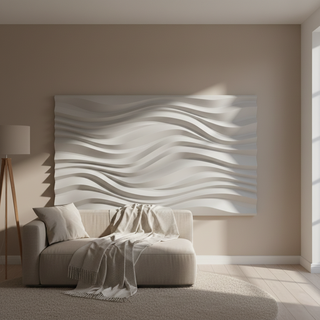 White Wave Textured Wall Panel Art