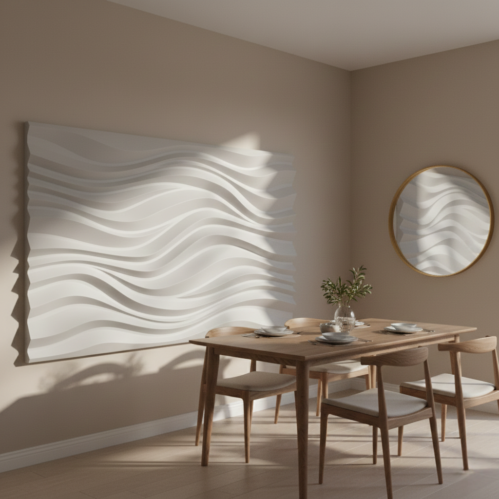 White Wave Textured Wall Panel Art